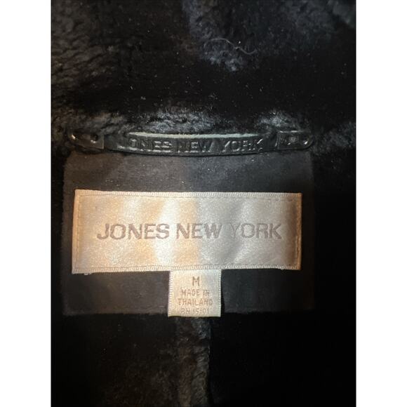 Jones New York Coat Women’s Medium Black Faux Suede & Faux Fur Trim Jacket - Picture 7 of 14